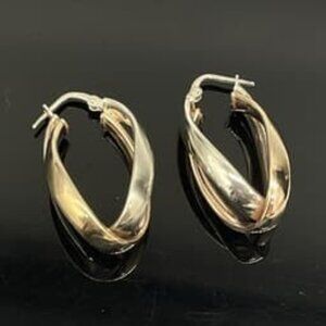 Sterling Silver Two Tone Rose Gold Plated Double Crossover Oval Hoop Earrings
